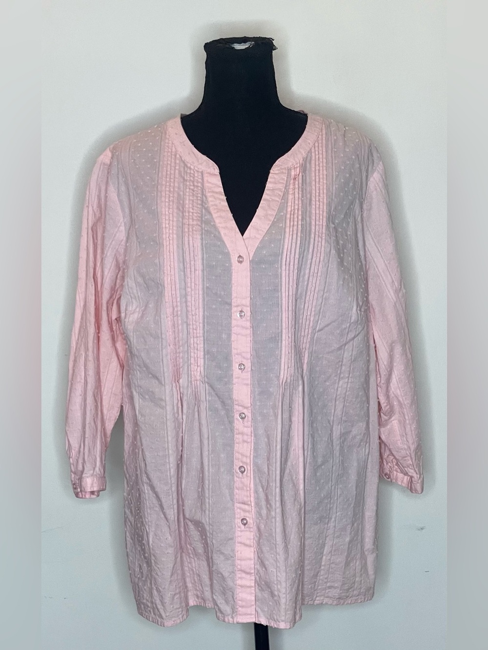 Talbots- Pale Pink Pintuck Button-Front Blouse Size 2X